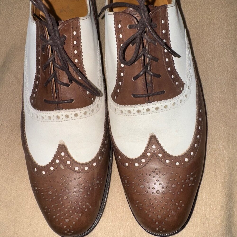 BROOKS BROTHERS BROGUE WING TIP BROWN AND SUEDE SPECTATOR PEAL & CO SIZE 12 D